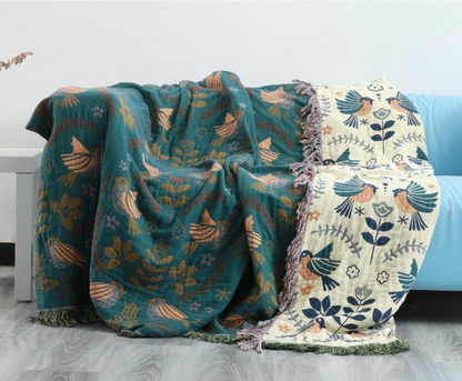Plush Reversible Nordic Bird Blanket - Super Soft