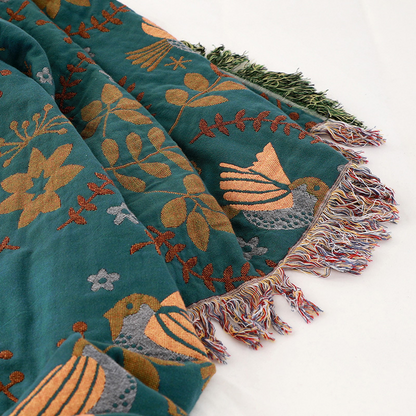 Plush Reversible Nordic Bird Blanket - Super Soft