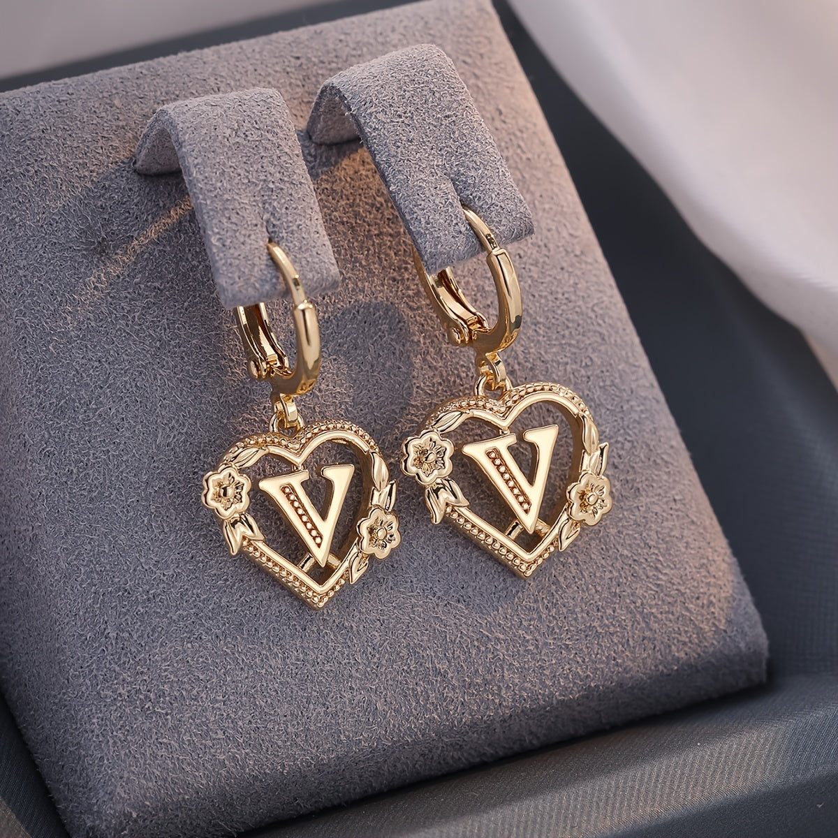 Delicate Monogram Heart Huggie Earrings