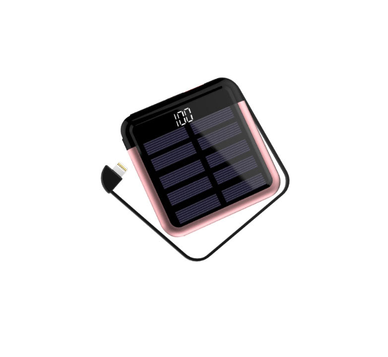 Compact Solar Power Bank with Hidden 3-in-1 Cable