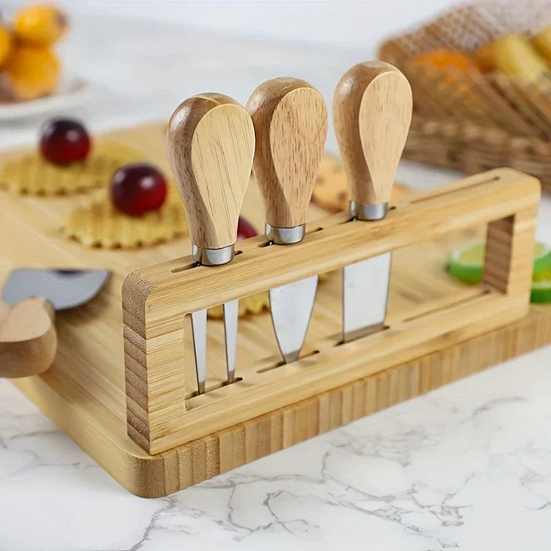 Wooden Cheese Board Set with Knife and Fork