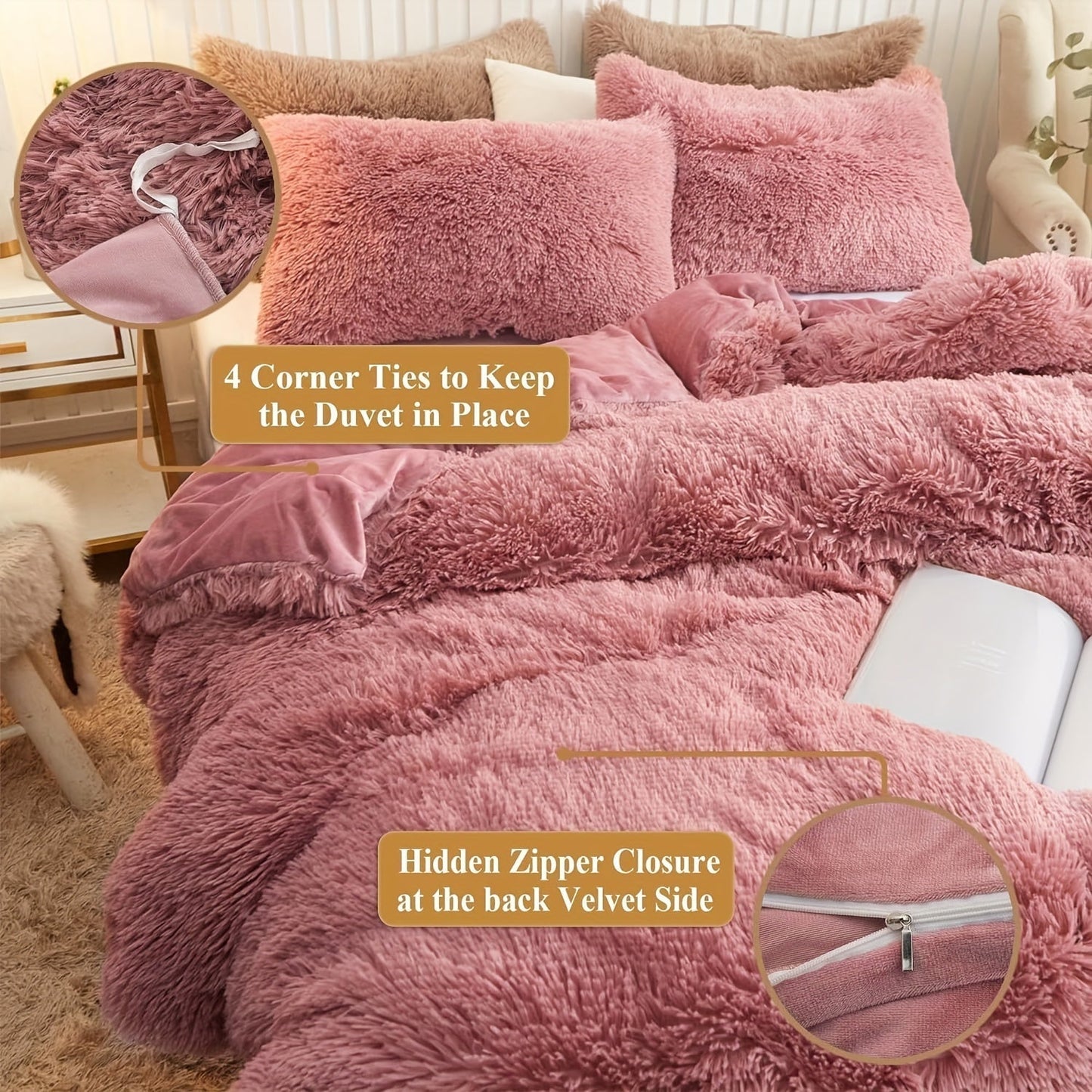 Cozy Soft Plush Duvet Cover Set with Zipper