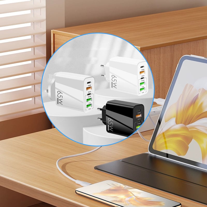 Compact 6 Port Fast Charger 65W US Plug