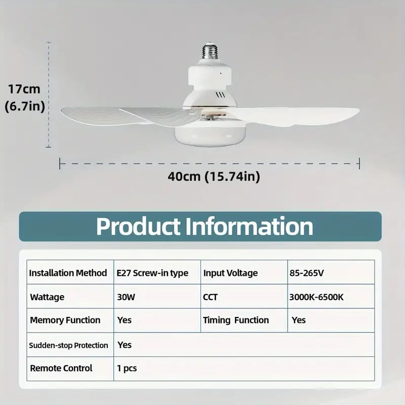 Compact 2-in-1 Ceiling Fan and Light with Remote