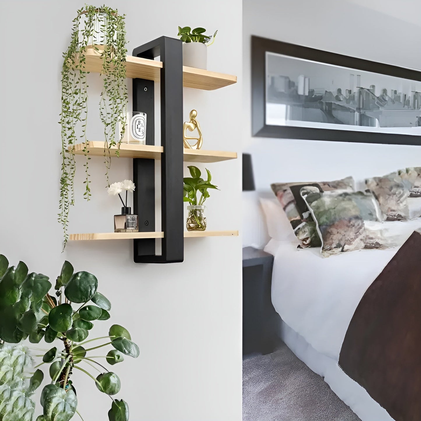 Rustic Wooden Wall Shelf 3 Tier Storage