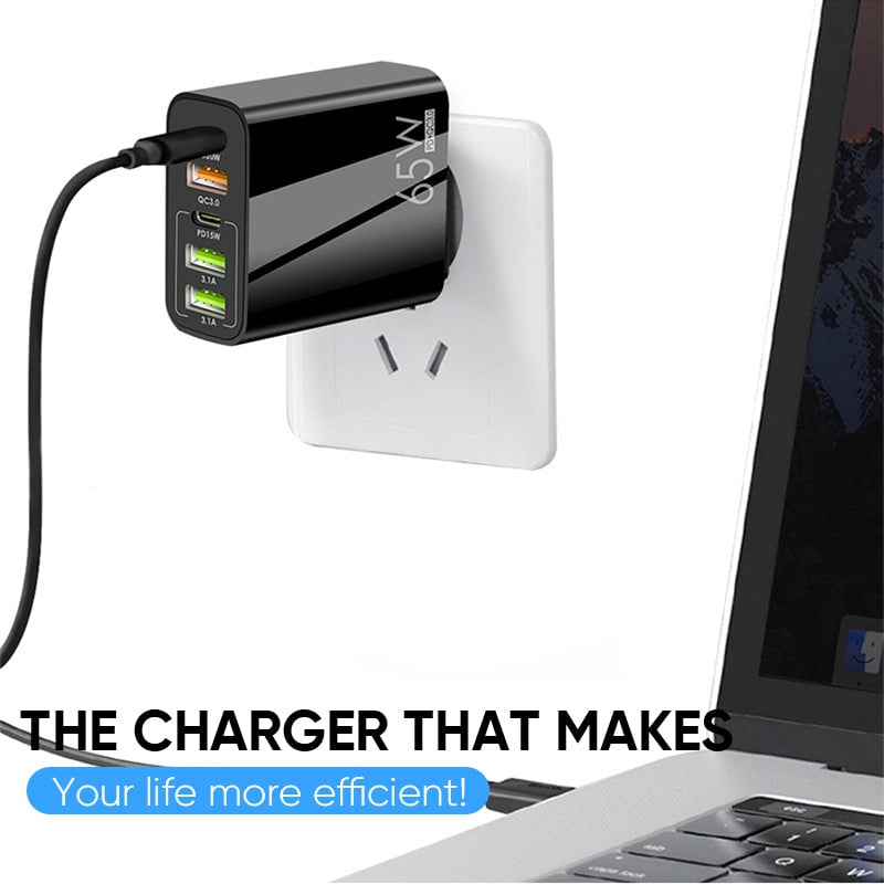 Compact 6 Port Fast Charger 65W US Plug