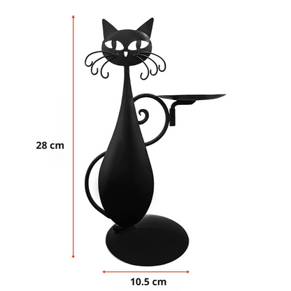 Dark Cat Figurine Candle Holder