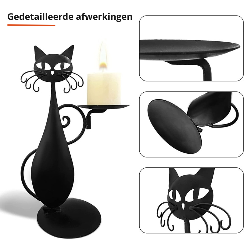 Dark Cat Figurine Candle Holder