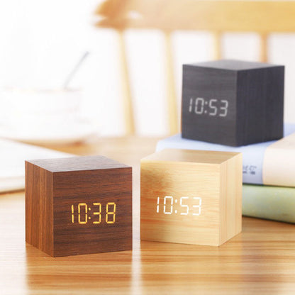 Smart Wood LED Digital Alarm Clock with Sound Control