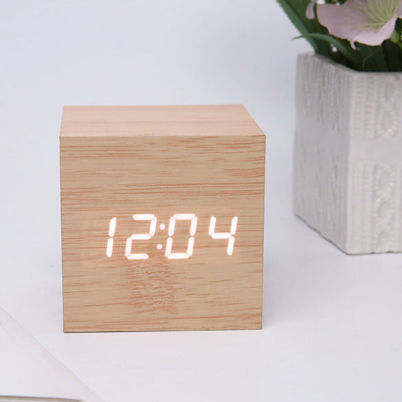 Smart Wood LED Digital Alarm Clock with Sound Control