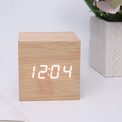 Smart Wood LED Digital Alarm Clock with Sound Control