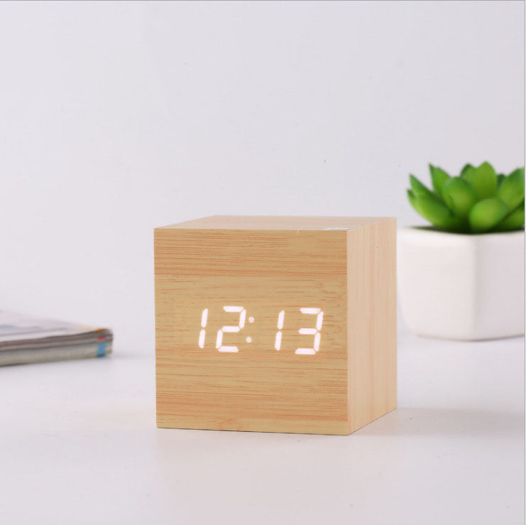Smart Wood LED Digital Alarm Clock with Sound Control
