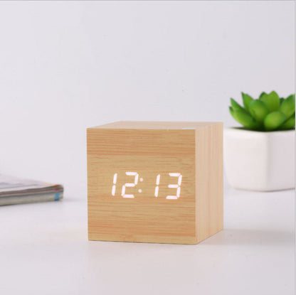 Smart Wood LED Digital Alarm Clock with Sound Control