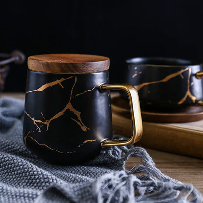 Elegant Gold Ceramic Coffee Mug Set