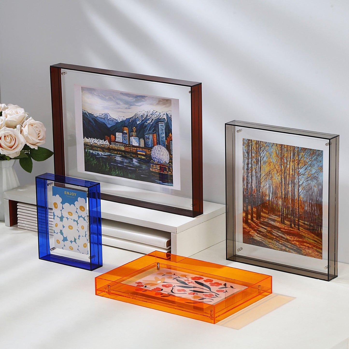 Clear Glass Picture Frame Table Lamp Modern Display