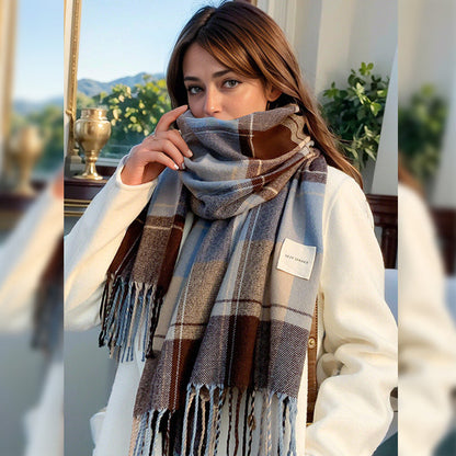Classic Fringe Plaid Scarf Women's Cozy Winter Wrap - Befez