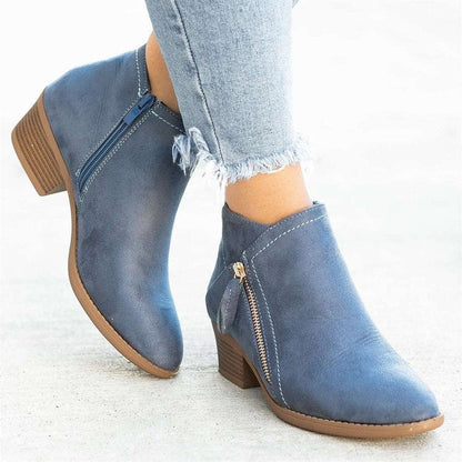 Women's Plus Size Suede Ankle Boots Low Block Heel Side Zip