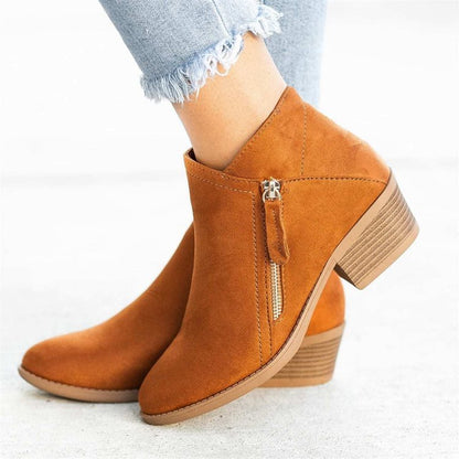 Women's Plus Size Suede Ankle Boots Low Block Heel Side Zip