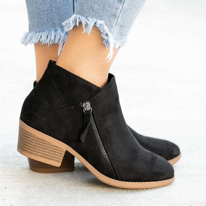 Women's Plus Size Suede Ankle Boots Low Block Heel Side Zip