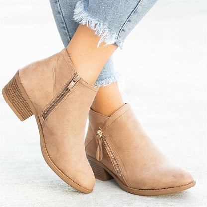 Women's Plus Size Suede Ankle Boots Low Block Heel Side Zip