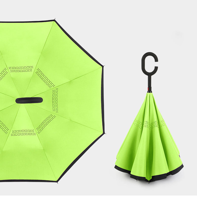 Compact Reverse Umbrella with Curved Handle Straight Stick
