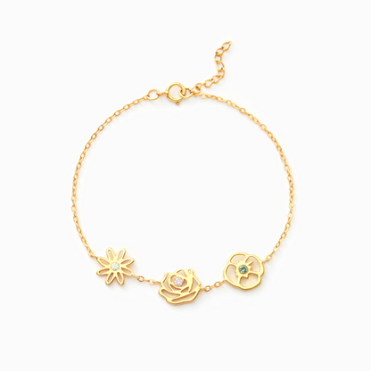Delicate Birthstone and Flower Charm Bracelet
