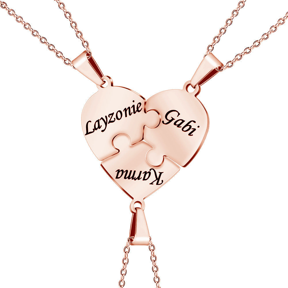 Customizable Love Heart Shaped Puzzle Necklace