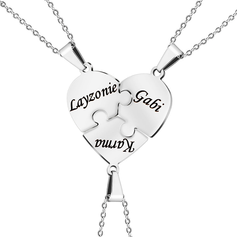 Customizable Love Heart Shaped Puzzle Necklace