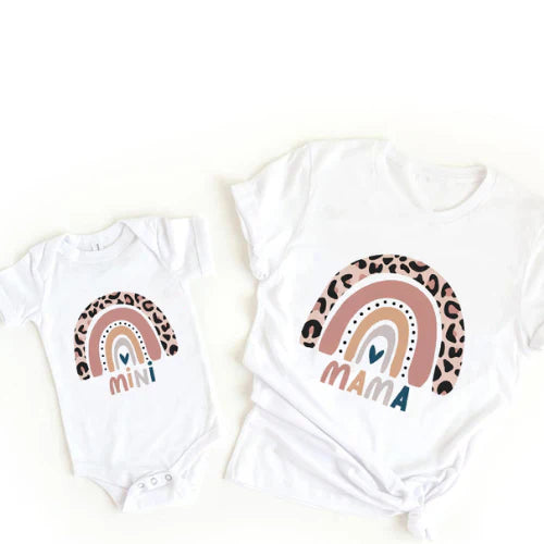 Colorful Mommy & Me Rainbow Tees & Romper Set