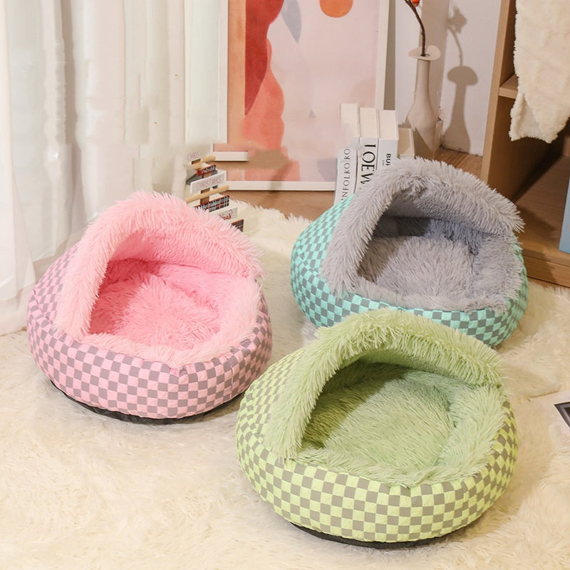Plush Reversible Cat House Bed