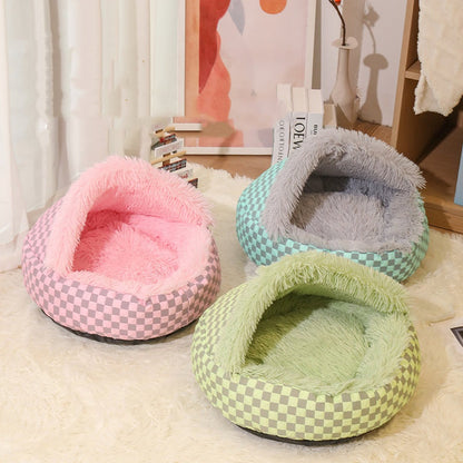 Plush Reversible Cat House Bed