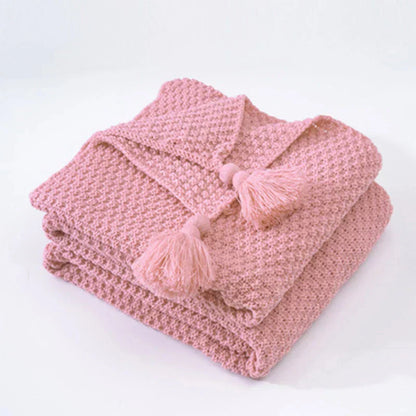 Cozy Wool Throw Blanket with Tassels
