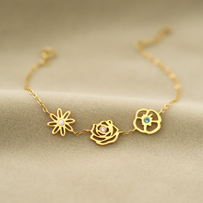 Delicate Birthstone and Flower Charm Bracelet