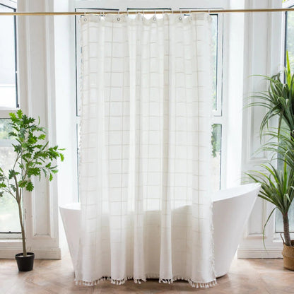 Soft Cotton Shower Curtain with Fringe Waterproof Bathroom Decor