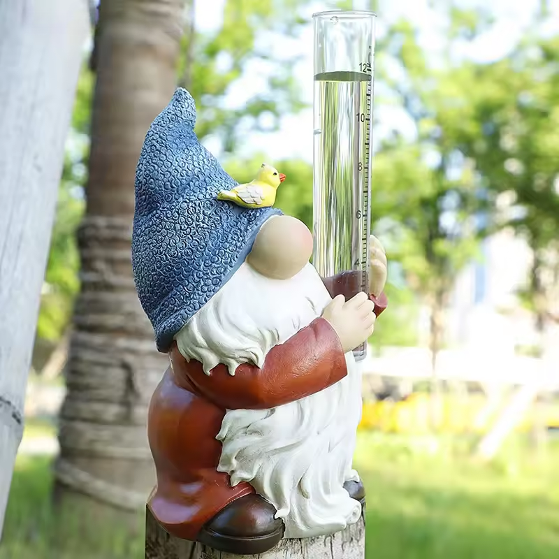 Colorful Gnome Yard Statue with Built-in Rain Gauge