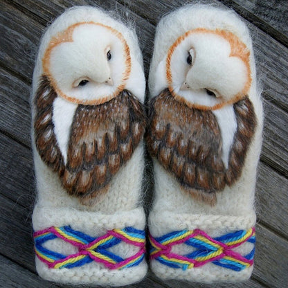 Cozy Woolen Winter Mittens with Owl Design - Befez