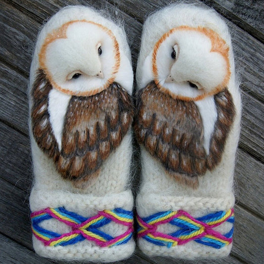 Cozy Woolen Winter Mittens with Owl Design - Befez