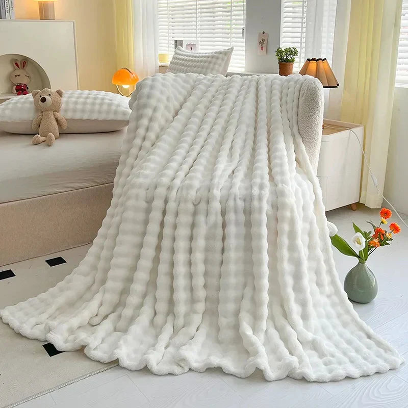 Soft Plush Bubble Fleece Throw Blanket