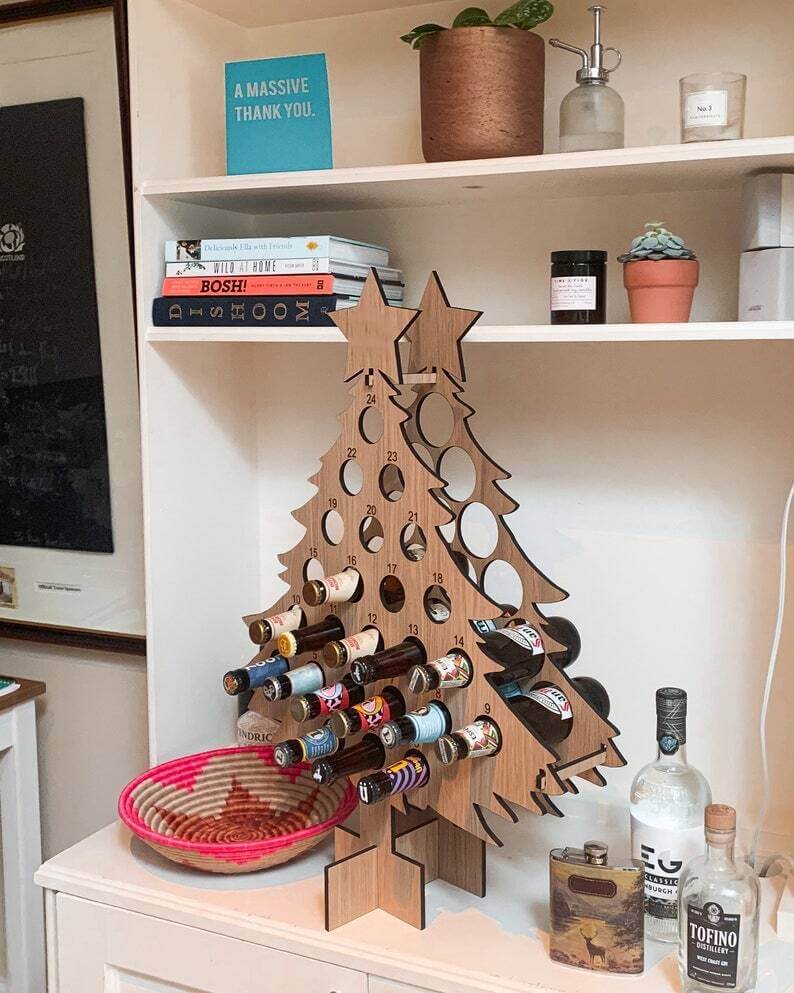 Wooden Christmas Tree Advent Calendar for Mini Liquor Bottles