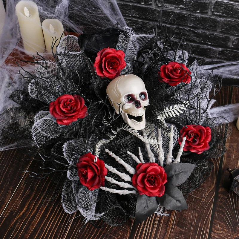 Spooky Red Skull Autumn Wreath Decoration