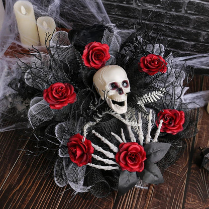 Spooky Red Skull Autumn Wreath Decoration