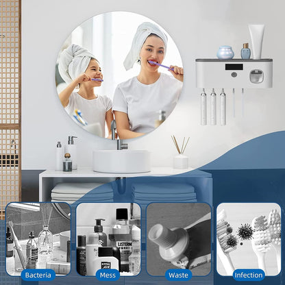 Sanitary Toothbrush Holder with Automatic Dispenser