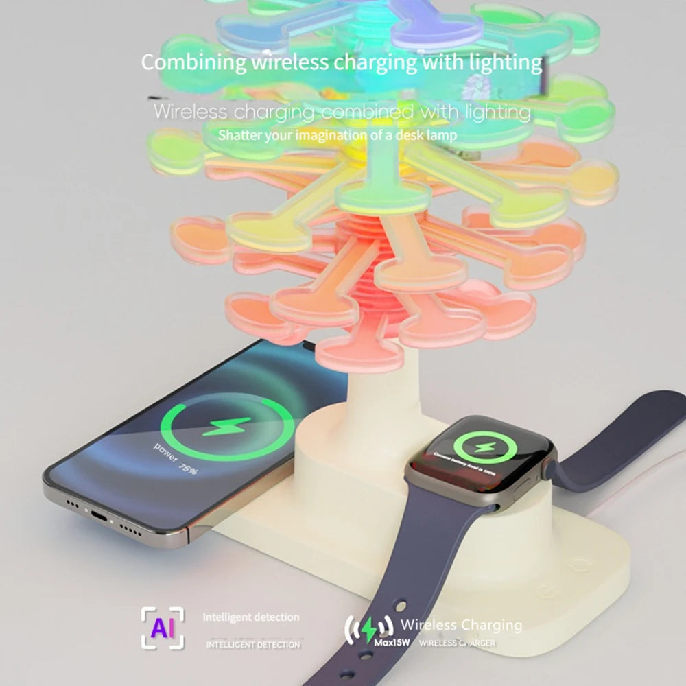 Twisted Wood Desk Lamp with Built-in Wireless Charger