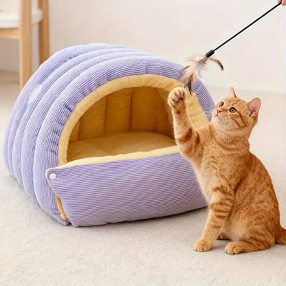 Cozy Plush Closed Cat Hideaway Bed