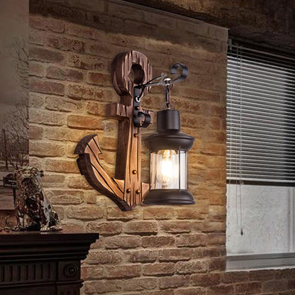 Coastal Wooden Nautical Wall Light Lantern