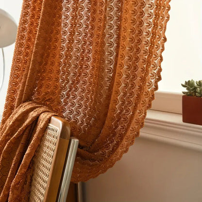 Warm Yellow Crochet Window Curtain Panel - Befez
