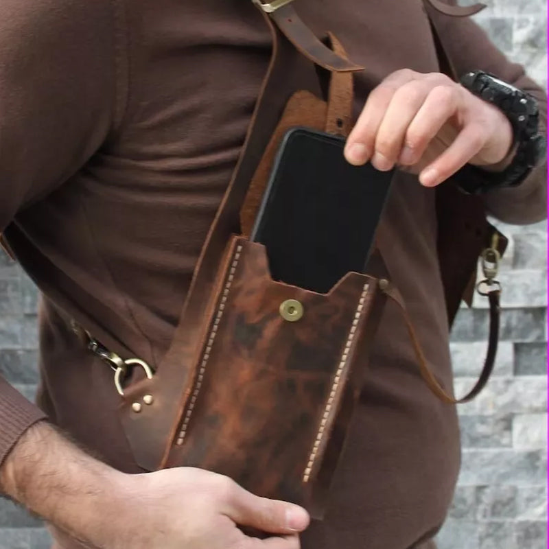 Vintage Leather Crossbody Satchel Bag with Strap