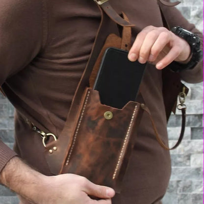 Vintage Leather Crossbody Satchel Bag with Strap