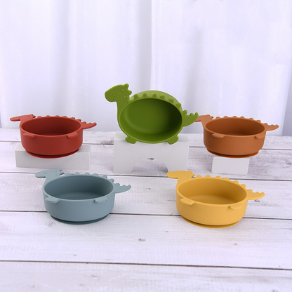 Soft Silicone Baby Bowl - Fun Dinosaur Grip Bowl