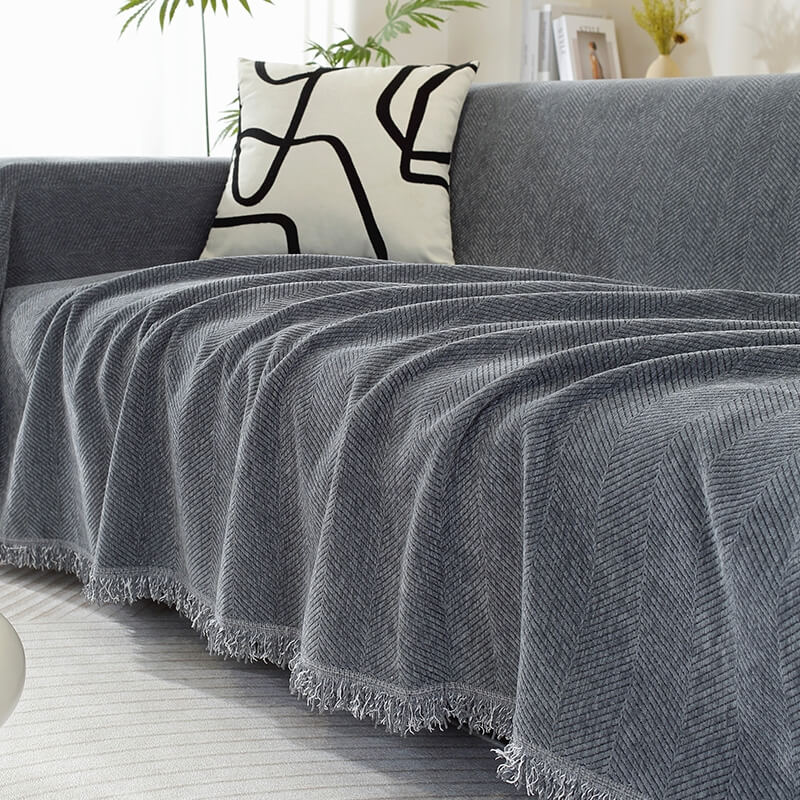 Soft Chenille Throw Blanket with Tassels